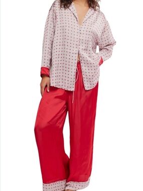 Free People Dreamy Days Pajama Set Medium Oversized Heart Print Lounge Set Red